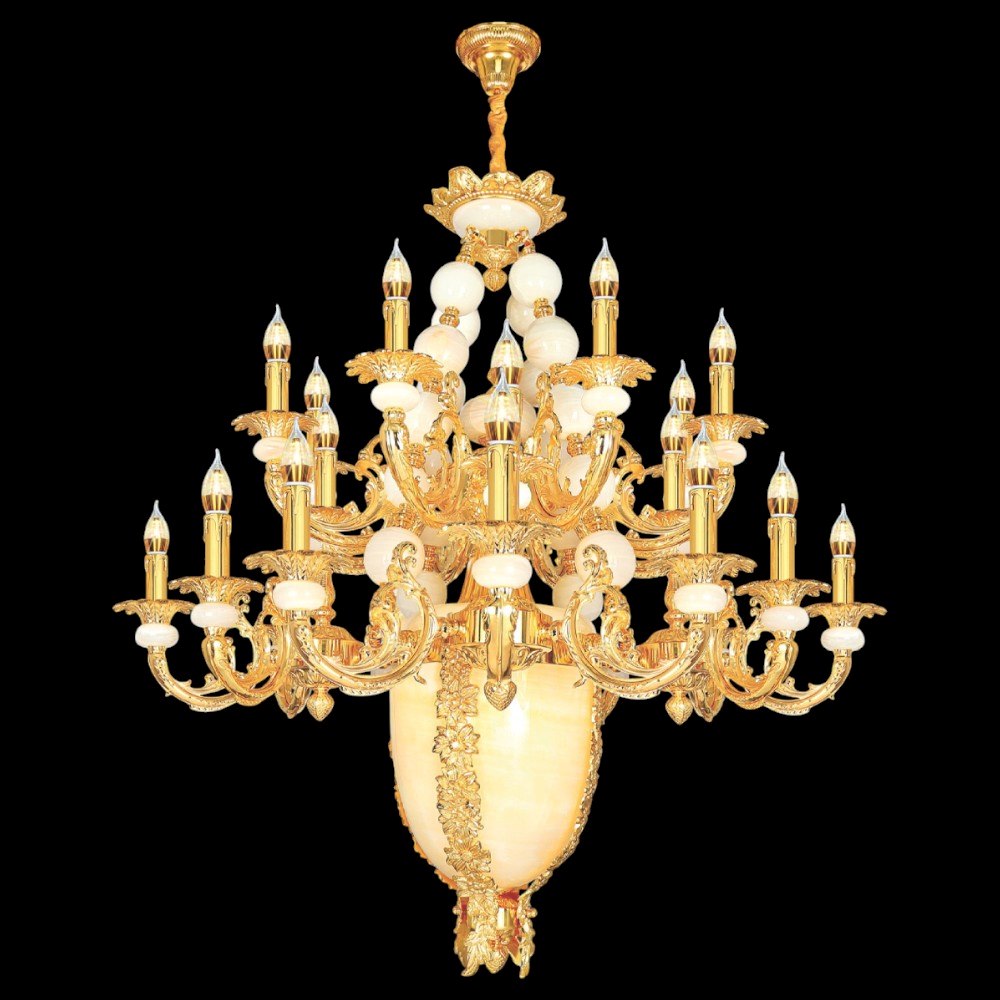 Đèn chùm nến đồng Netviet Ø950 x H1050 + 500, E14 x 24 lamp W58Kg