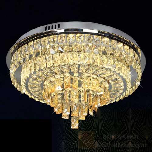 Đèn mâm tròn pha lê Ø600 x H300, 3 màu ánh sáng