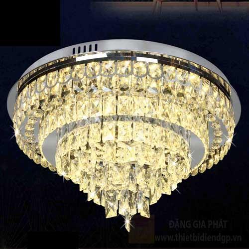 Đèn mâm tròn pha lê Ø600 x H330, 3 màu ánh sáng