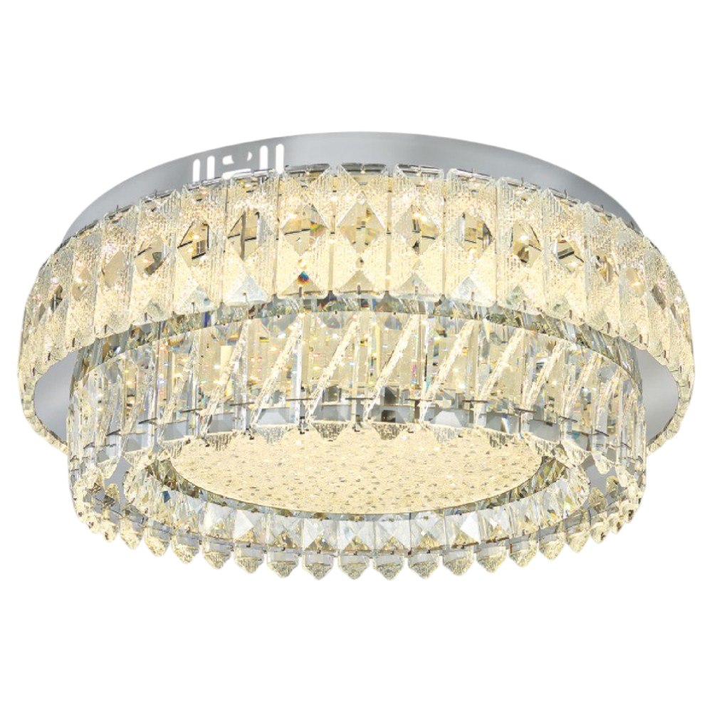 Đèn mâm tròn pha lê Ø500 x H170, 3 màu ánh sáng