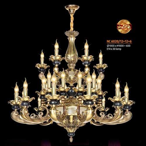 Đèn chùm nến đồng Netviet Ø1000 x H1000 + 600, E14 x 30 lamp