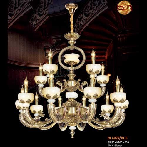 Đèn chùm nến đồng Netviet Ø850 x H900 + 600, E14 x 15 lamp
