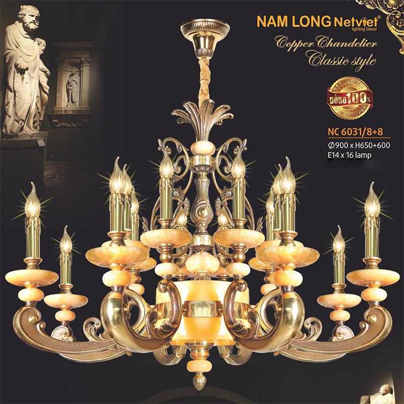 Đèn chùm đồng phong cách cổ điển Ø900*H650+600, E14*16 lamp