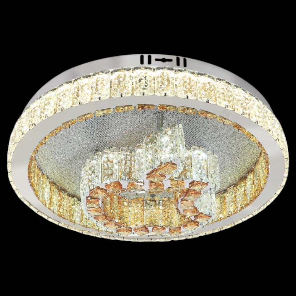 Đèn mâm tròn pha lê Ø500 x H120, 3 màu ánh sáng