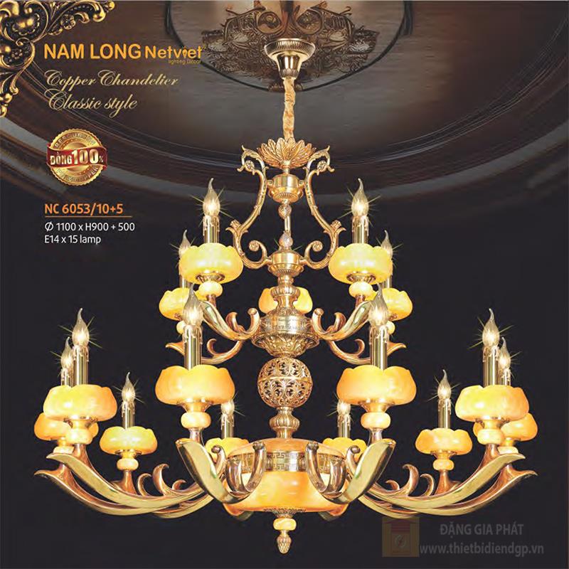 Đèn chùm nến đồng phong cách cổ điển Ø1100*H900+500 - E14*15 Lamp