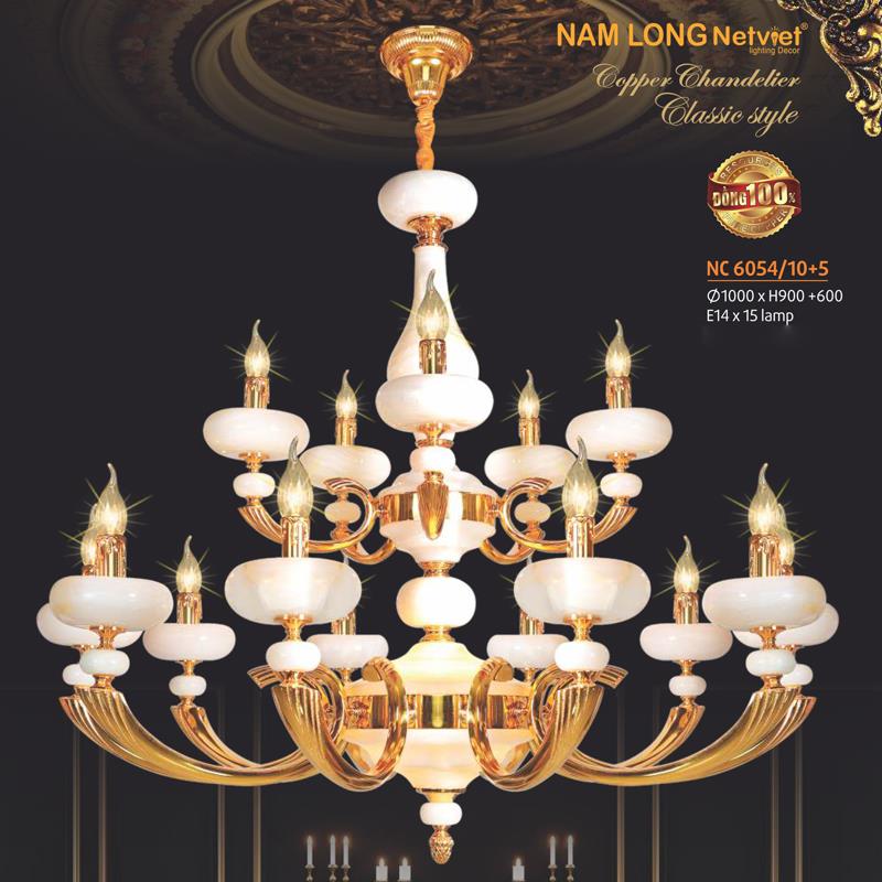 Đèn chùm đồng phong cách cổ điển Ø1000*H900+600, E14*15 lamp