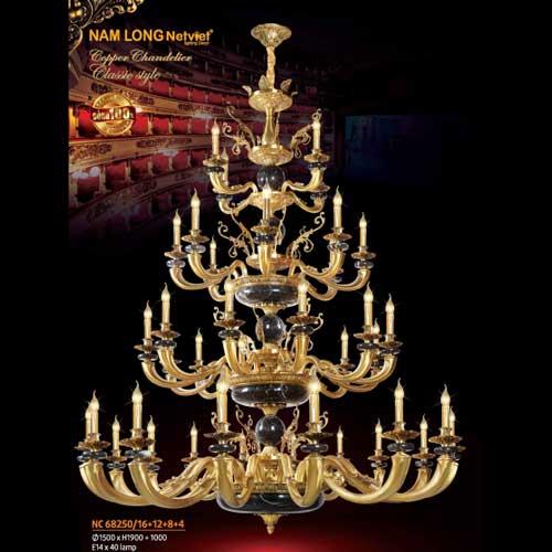 Đèn chùm nến đồng Netviet Ø1500 x H1900 + 1000, E14 x 40 lamp