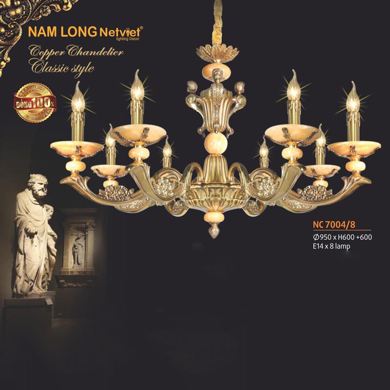 Đèn chùm đồng phong cách cổ điển Ø950*H600+600, E14*8 lamp