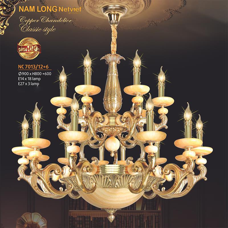 Đèn chùm đồng phong cách cổ điển Ø900*H800+600, E14*18 lamp + E27*3 lamp