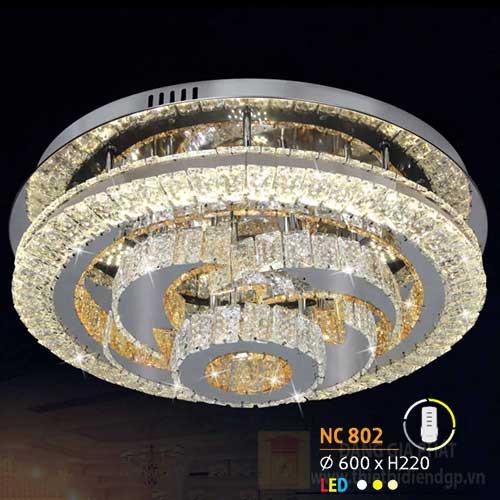 Đèn mâm tròn pha lê Ø600 x H220, 3 màu ánh sáng