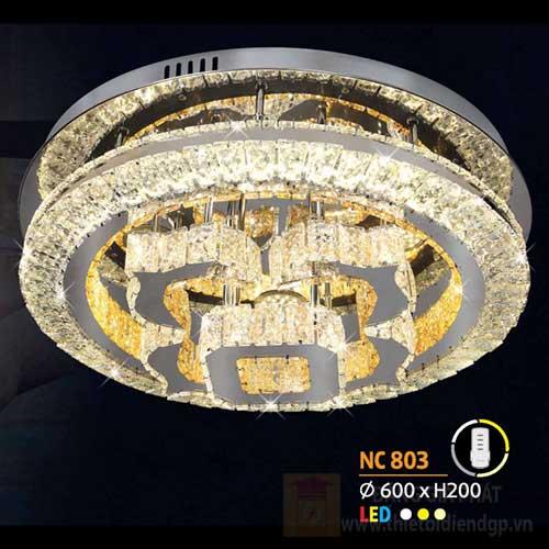Đèn mâm tròn pha lê Ø600 x H200, 3 màu ánh sáng