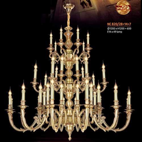 Đèn chùm nến đồng Netviet Ø1200 x H1200 + 600, E14 x 49 lamp