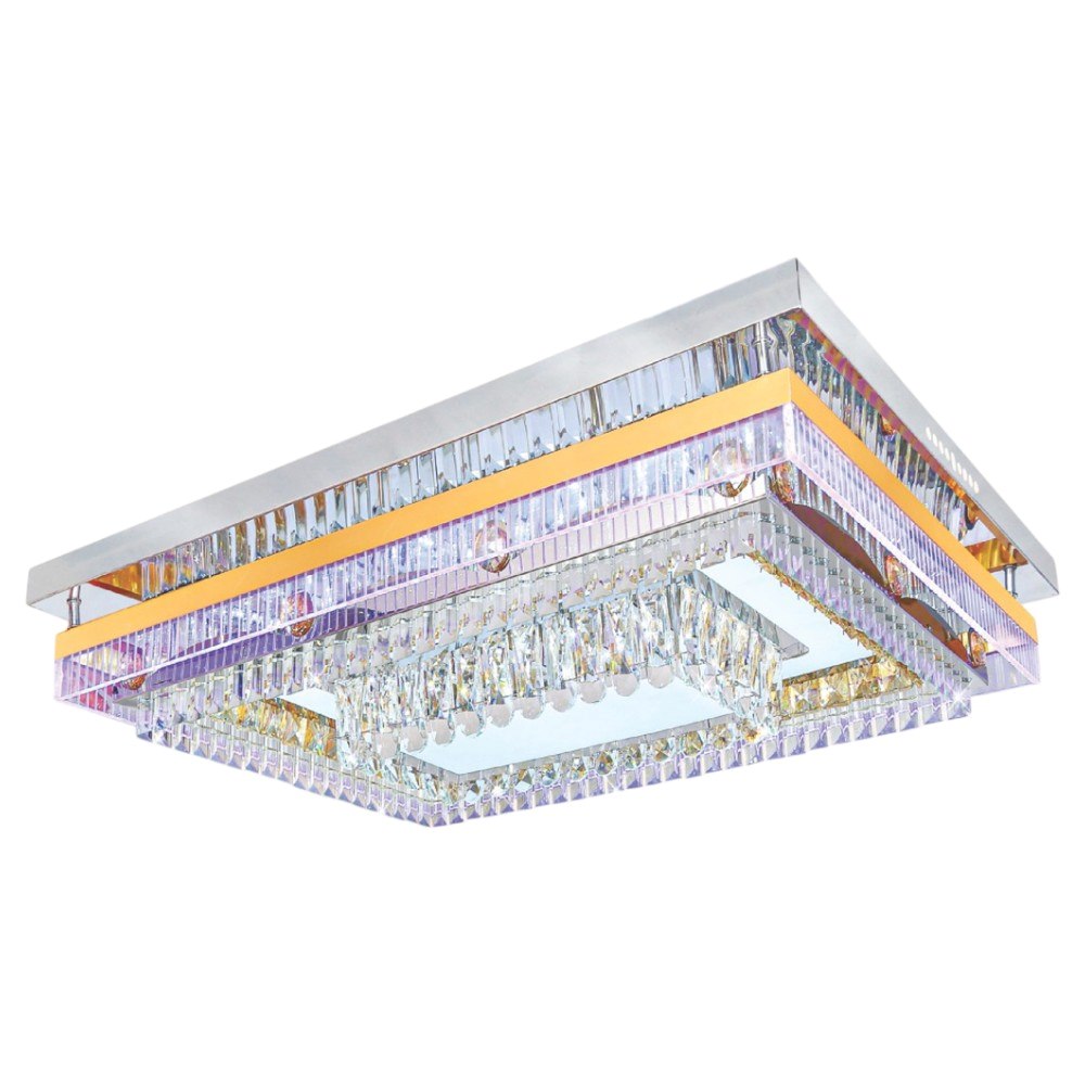 Đèn mâm vuông pha lê Ø800-600 x H130, 3 màu ánh sáng