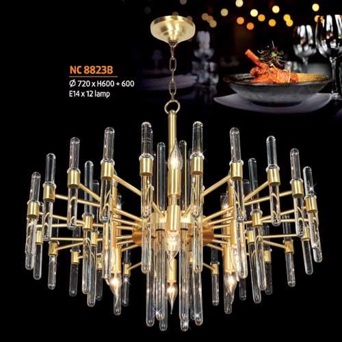 Đèn chùm đồng Ø720 x H600 + 600, E14 x 12 lamp