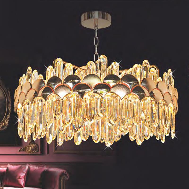 Đèn chùm pha lê phong cách cổ điển Ø600*H300+500 - LED Ánh Sáng Vàng