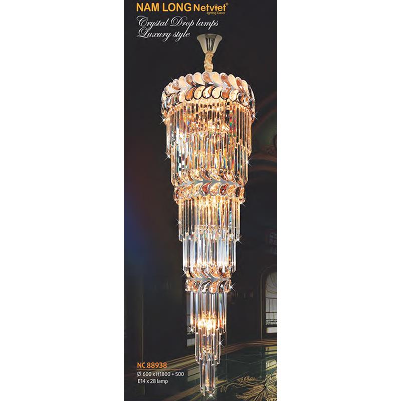 Đèn chùm pha lê cao cấp Ø600*H1800+500, E14*28 lamp