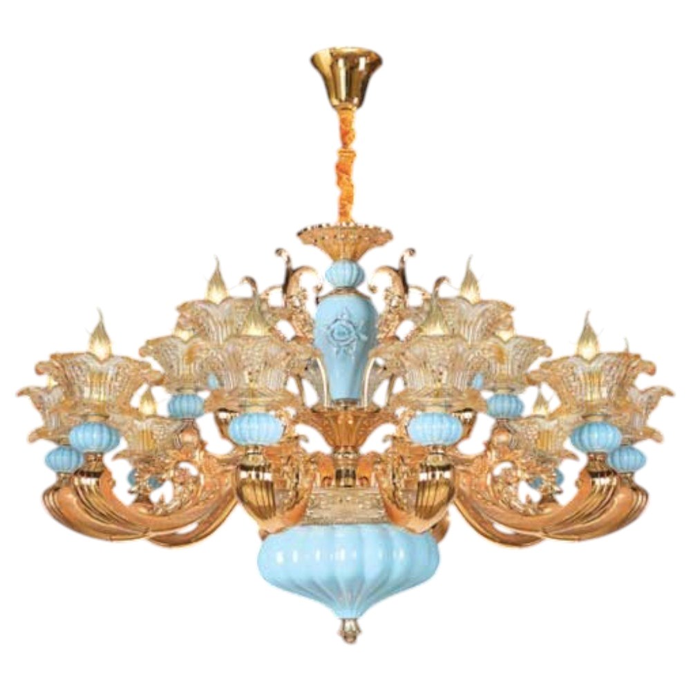 Đèn chùm đá Ø950 x H600 + 500, E14 x 15 lamp