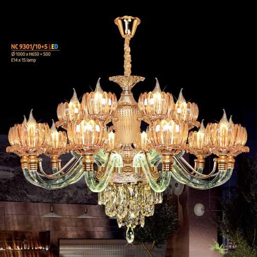 Đèn chùm pha lê Netviet Ø1000 x H650 + 500, E14 x 15 lamp
