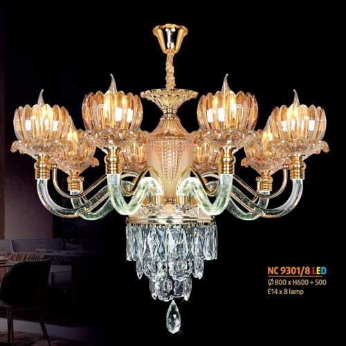 Đèn chùm pha lê Netviet Ø800 x H600 + 500, E14 x 8 lamp
