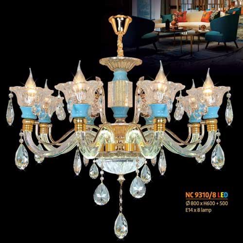 Đèn chùm pha lê Netviet Ø800 x H600 + 500, E14 x 8 lamp