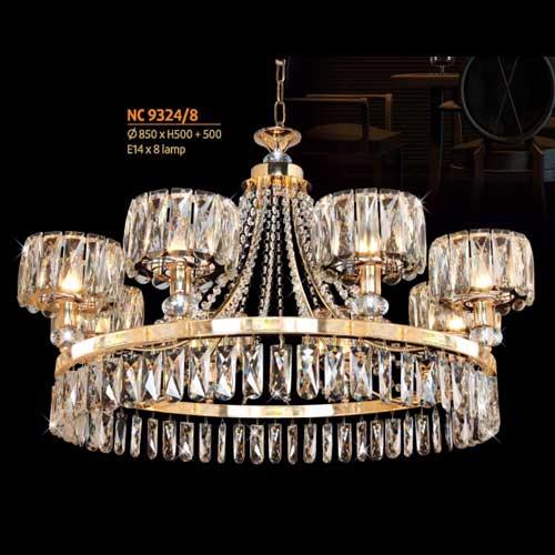 Đèn chùm pha lê Netviet Ø850 x H500 + 500, E14 x 8 lamp