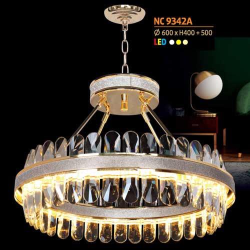 Đèn chùm pha lê Netviet Ø750 x H700 + 500, Led 3 màu ánh sáng