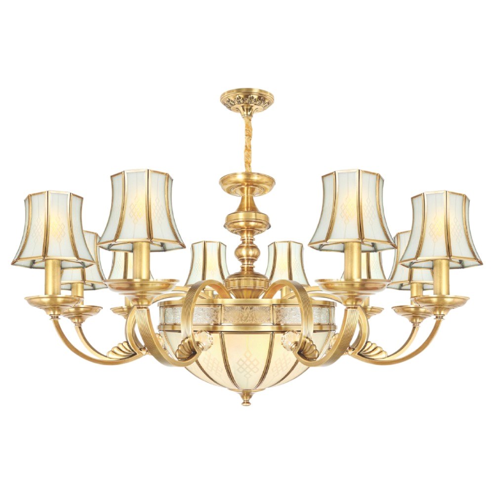 Đèn chùm đồng Netviet Ø1030*H550+500, E27*5 lamp, E14*10 lamp W23Kg