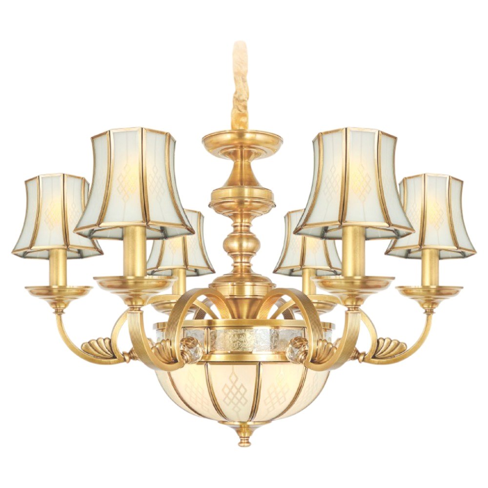 Đèn chùm đồng Netviet Ø800*H500+500, E24*3 lamp, E14*15 lamp W15Kg