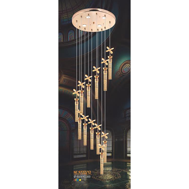 Đèn chùm pha lê cao cấp Ø450*H2300, LED Ánh Sáng Vàng