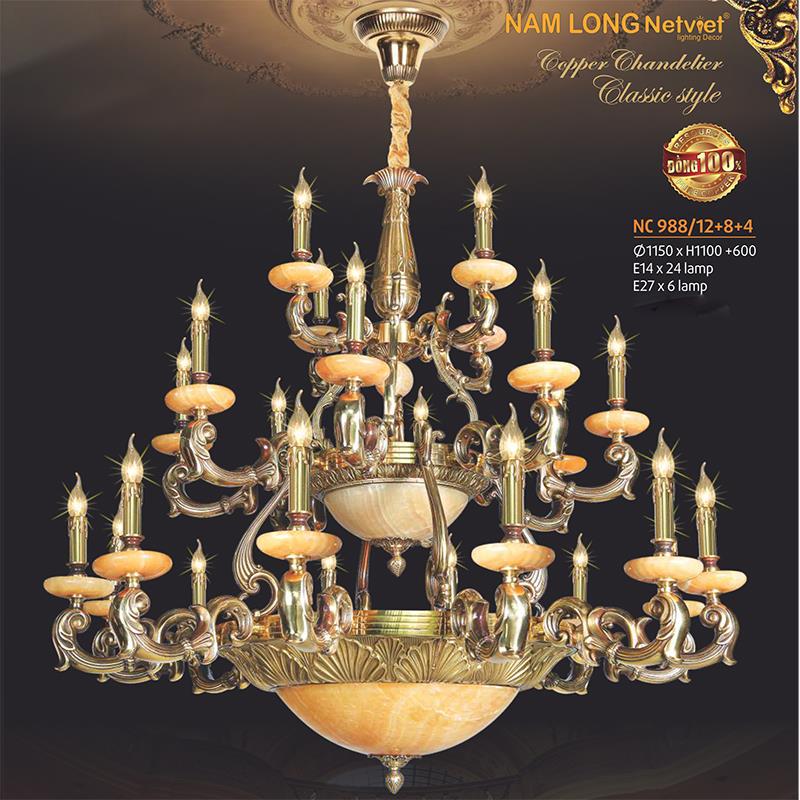 Đèn chùm đồng phong cách cổ điển Ø1150*H1100+600, E14*24 lamp + E27*6 lamp
