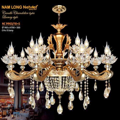 Đèn chùm pha lê Netviet Ø900 x H700 + 500, E14 x 15 lamp