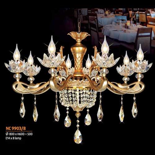Đèn chùm pha lê Netviet Ø800 x H600 + 500, E14 x 8 lamp