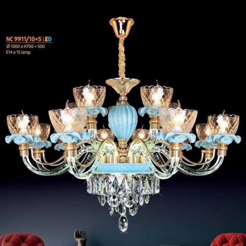 Đèn chùm pha lê Netviet Ø1000 x H700 + 500, E14 x 15 lamp