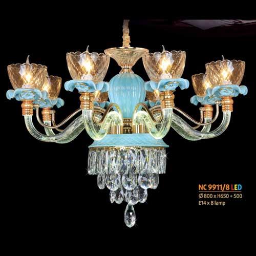 Đèn chùm pha lê Netviet Ø800 x H650 + 500, E14 x 8 lamp