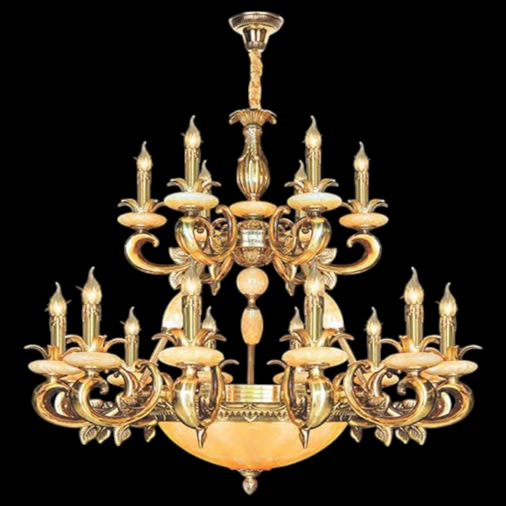 Đèn chùm nến đồng phong cách cổ điển Ø950*H950+500 - E14*18 Lamp - E27*3 Lamp