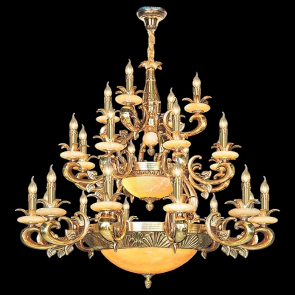 Đèn chùm nến đồng phong cách cổ điển Ø1100*H1100+500 - E14*24 Lamp - E27*6 Lamp