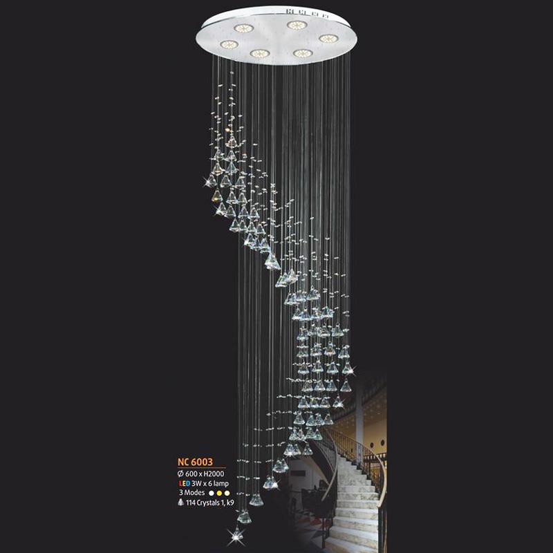 Đèn thả pha lê xoắn Ø600*H2000, LED 3W*6 lamp, 3 chế độ, 114 crystals 1 K9