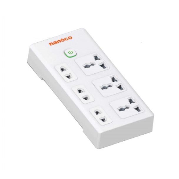 Ổ cắm kéo dài dân dụng Nanoco 15A-220V - Loại 3 ổ đa năng + 3 ổ 2 chấu + 1 công tắc