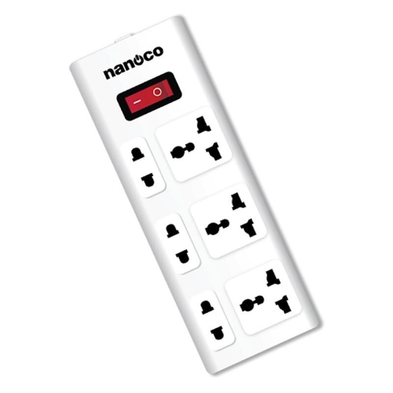 Ổ cắm kéo dài dân dụng Nanoco 15A-220V - Loại 3 ổ đa năng + 3 ổ 2 chấu + 1 công tắc