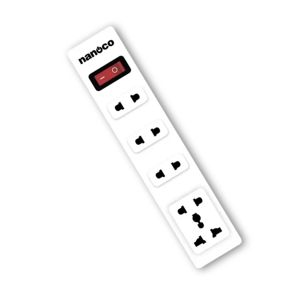 Ổ cắm kéo dài Nanoco NES4213 4 lỗ cắm 2 chấu, 1 lỗ cắm đa năng và 1 công tắc