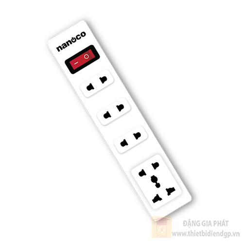Ổ cắm kéo dài dân dụng Nanoco 15A-220V - Loại 4 ổ 2 chấu + 1 ổ đa năng + 1 công tắc