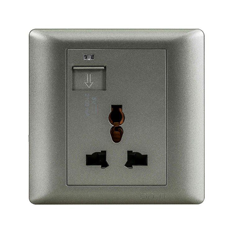 Bộ ổ cắm đơn đa năng kèm USB CHINT NEW7-G13111 Gray Black 13A