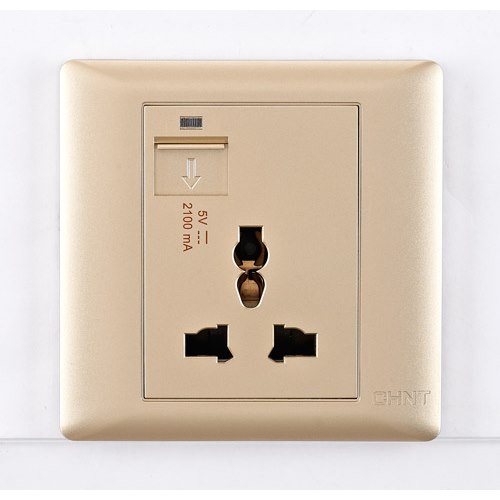 Bộ ổ cắm đơn đa năng kèm USB CHINT NEW7-G13112 Champagne 13A