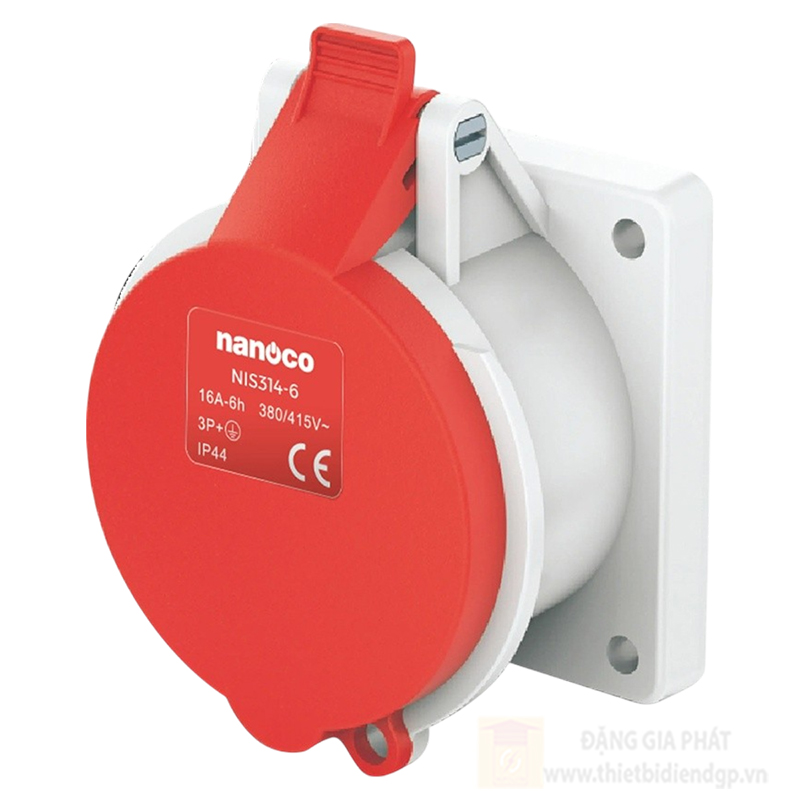Ổ cắm công nghiệp Nanoco 4P-400V-6H-IP44 gắn âm loại không kín nước
