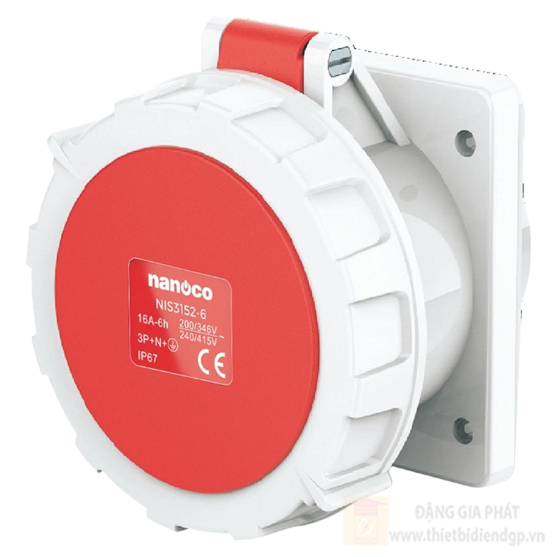 Ổ cắm công nghiệp Nanoco 5P - 400V - 6H - IP67 gắn âm loại kín nước dạng thắng