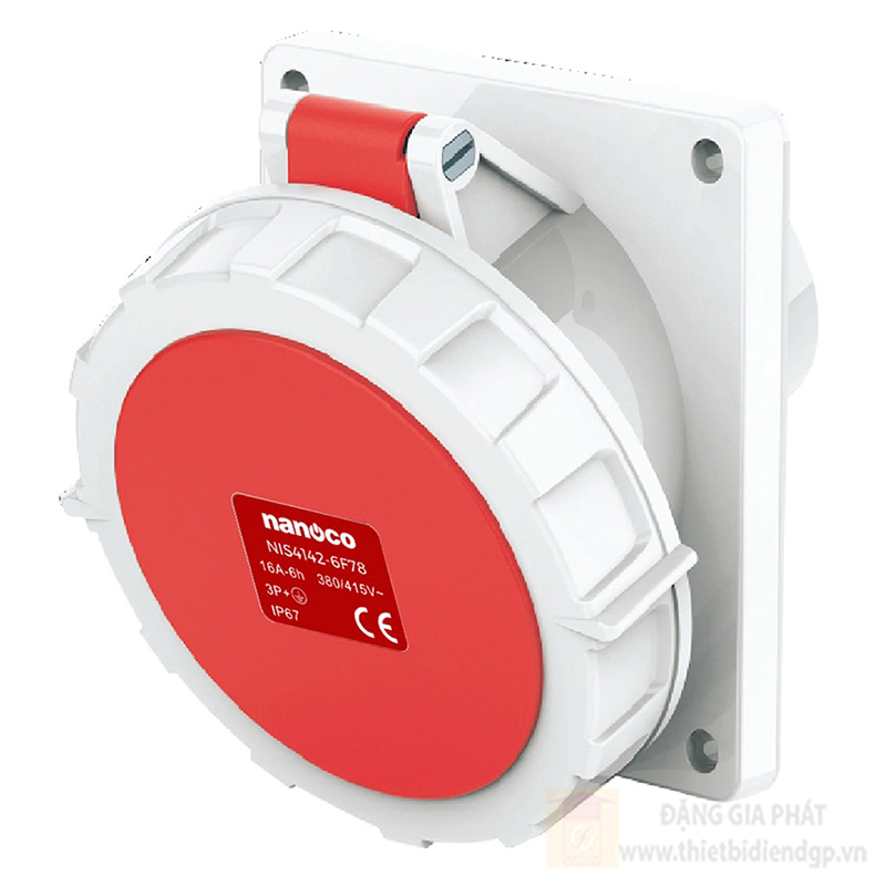Ổ cắm công nghiệp âm Nanoco 4P - 400V - 6H - IP67 loại kín nước dạng nghiêng