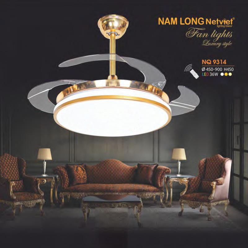 Quạt trần đèn cánh xếp Nam Long NetViet NQ 9314 Ø450/900*H450