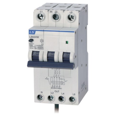 Cầu dao chống rò RCBO LS LB63HW 3P+N 10KA