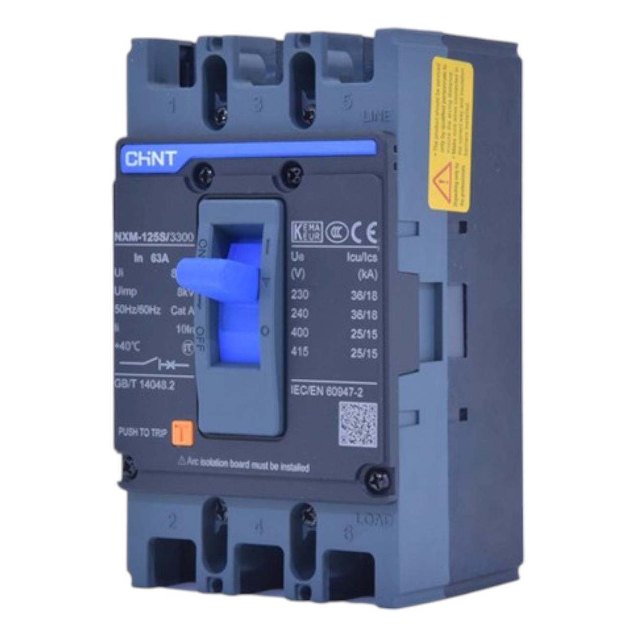 MCCB CHINT 3P NXM-160F/3300 bảo vệ quá tải và ngắn mạch.