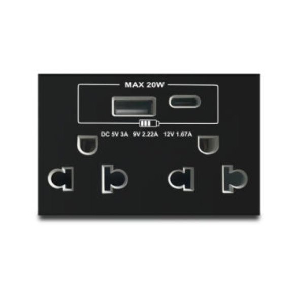 Hạt ổ cắm 3 chấu + USB Type C Grimma G7 series, G7SK3USB20